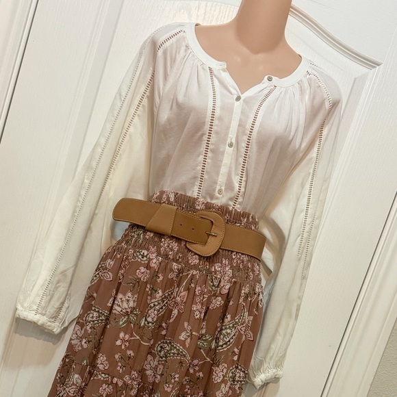 Old Navy Cream Sheer Gauzy Cotton Boho Balloon Sleeve Peasant Blouse, Size L - Picture 3 of 11